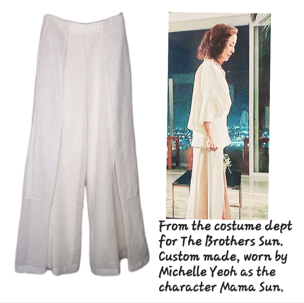 Vivian Chan Custom Made For Michelle Yeoh White Striped High Rise Pants Size XS